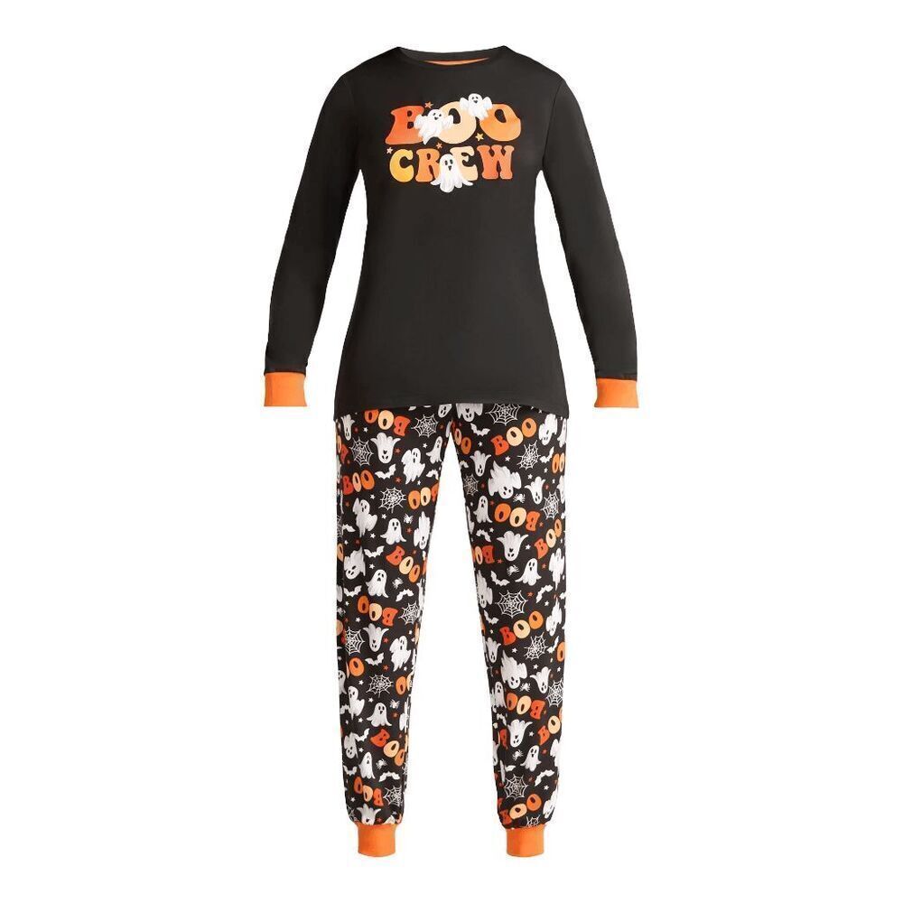 Way To Celebrate Boo Crew Black Orange Ghost Halloween Pajamas Med NWT